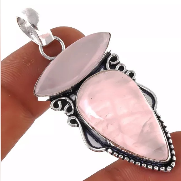Stunning Vintage Genuine Rose Quartz Pendant 1 1/2 Inches